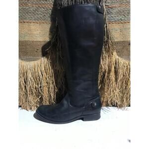 Frye Mellissa Button Black Leather Western Pull On Boots US Women Size 7.5B